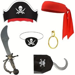 6 Pcs Pirate Accessories Kit for Men with Hat, Bandana & Pirate Eye Patch Captain Hook for Adult Halloween Party Supplies in Saudi Arabia