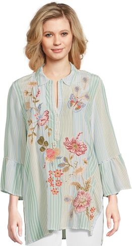 Johnny Was Women's Ruffle Sleeve Henley Tunic-Florrie in Saudi Arabia