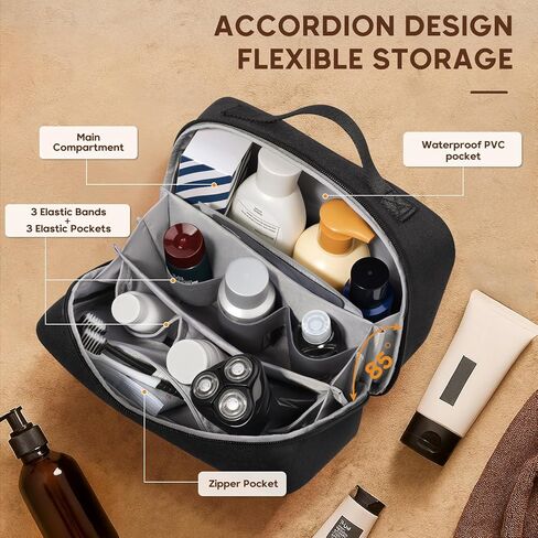Toiletry Bag for Men,Mens Travel Toiletry Organizer,Men's Travel Essentials,Water Resistant Shaving Bag for Toiletries Accessories -Black in Saudi Arabia