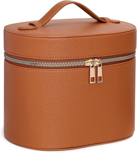 Makeup Case for Women,Travel Make Up Bag Organizer With Compartments and Handle,Portable Cosmetic Bags for Girl,Toiletry Bag for Women - Brown in Saudi Arabia