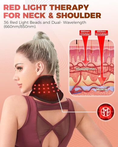 العلاج بالضوء الأحمر لالتفاف الرقبة والأكتاف، حزام وسادة تسخين لاسلكي بالأشعة تحت الحمراء مع اهتزاز للجسم واليدين، مدلك رقبة محمول قابل لإعادة الشحن مع حرارة 660 نانومتر/850 نانومتر (أسود) in Kuwait