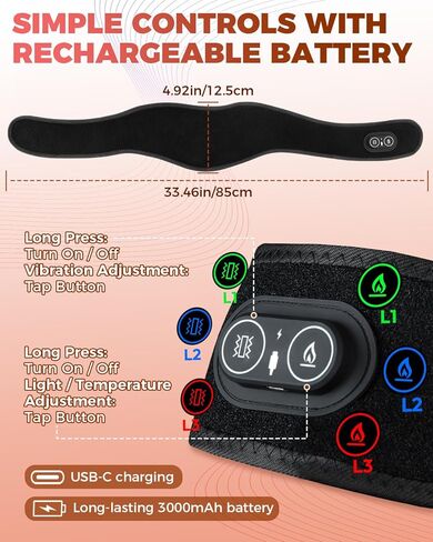 العلاج بالضوء الأحمر لالتفاف الرقبة والأكتاف، حزام وسادة تسخين لاسلكي بالأشعة تحت الحمراء مع اهتزاز للجسم واليدين، مدلك رقبة محمول قابل لإعادة الشحن مع حرارة 660 نانومتر/850 نانومتر (أسود) in Kuwait