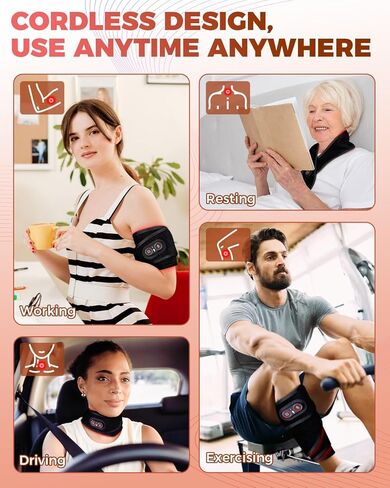 العلاج بالضوء الأحمر لالتفاف الرقبة والأكتاف، حزام وسادة تسخين لاسلكي بالأشعة تحت الحمراء مع اهتزاز للجسم واليدين، مدلك رقبة محمول قابل لإعادة الشحن مع حرارة 660 نانومتر/850 نانومتر (أسود) in Kuwait