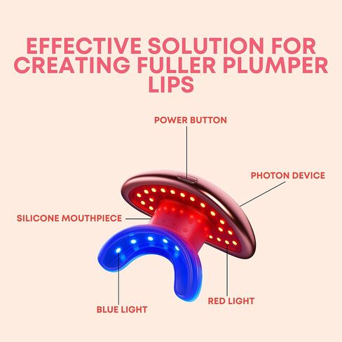 Rayvia - Red Light Therapy Device for Face, Lips - Lip Plumper - Collagen Booster - Anti-Aging Skincare Tool for Women - Fine Line Reducer - Blue Light Whitening Mouthpiece - Home Beauty (Gold) in Saudi Arabia