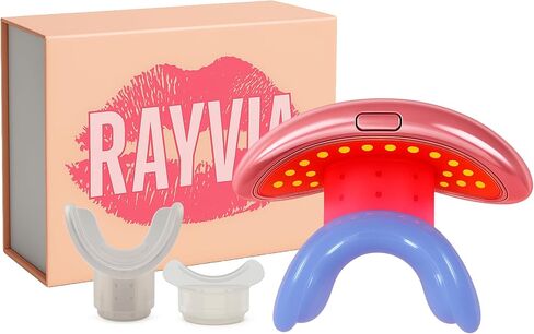 Rayvia - Red Light Therapy Device for Face, Lips - Lip Plumper - Collagen Booster - Anti-Aging Skincare Tool for Women - Fine Line Reducer - Blue Light Whitening Mouthpiece - Home Beauty (Gold) in Saudi Arabia