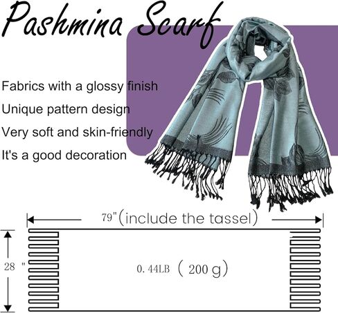 Reversible Paisley Pashmina Shawl Wrap for Women Rave Scarf Vintage Jacquard Scarves Soft All Seasons in Kuwait