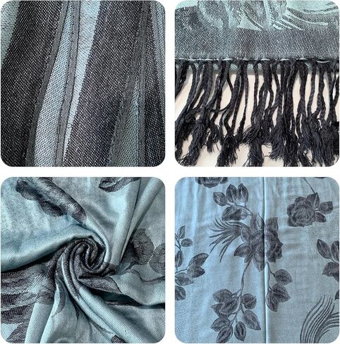 Reversible Paisley Pashmina Shawl Wrap for Women Rave Scarf Vintage Jacquard Scarves Soft All Seasons in Kuwait