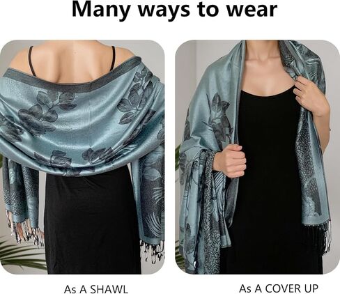 Reversible Paisley Pashmina Shawl Wrap for Women Rave Scarf Vintage Jacquard Scarves Soft All Seasons in Kuwait