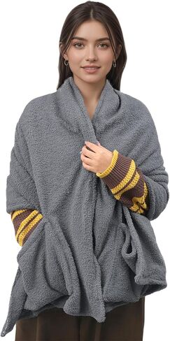 Womens Winter Warm Fleece Shawl Wraps with Pockets Open Front Travel Poncho Cape Warm Oversized Sweater Scarfs in Saudi Arabia
