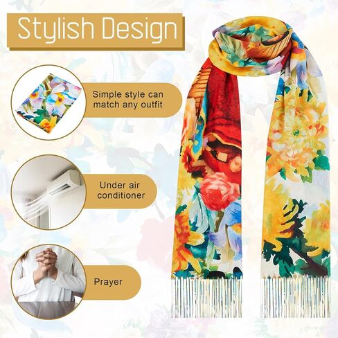 Jecery 2 Pcs Virgin Mary Long Scarf and Virgin Mary Bead Cross Necklace Virgen De Guadalup Blanket Scarf Shawls for Women (White) in Saudi Arabia