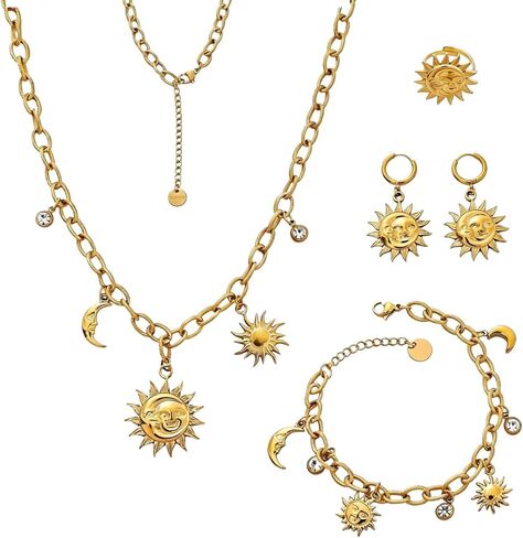 5Pcs Gold Jewelry for Women, 18K Gold Plated Women's Jewelry Set Includes Necklace, Bracelet, Ring, Earrings Jewelry Pack Gifts for Valentines Day/Party/Anniversary in Saudi Arabia