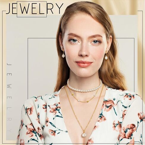 Tondiamo 17 Pcs Gold Pearl Rhinestone Jewelry Set for Women Gold Plated Pearl Layer Charm Necklace Bracelets Earrings Rings Trendy Jewelry Set for Women Valentine's Day Wedding Gifts in Saudi Arabia