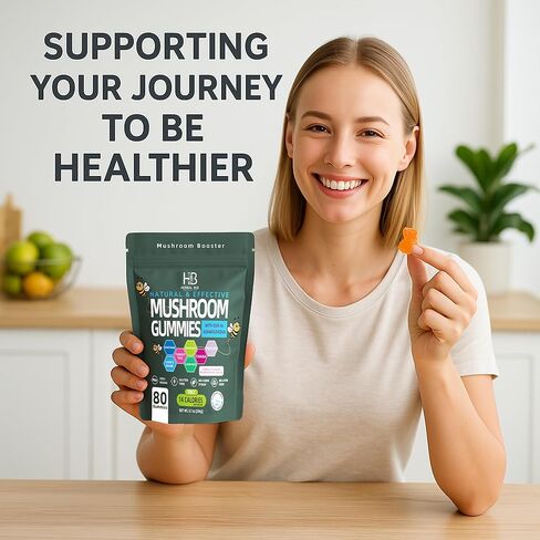 Organic Ashwagandha & Lions Mane Mushroom Gummies - Reishi, Cordyceps, Turkey Tail, Maitake, Shitake & Chaga, Immune Support & defense, Brain Boost, Vegan, All-in-One Superfood supplement | 80 gummies in Saudi Arabia