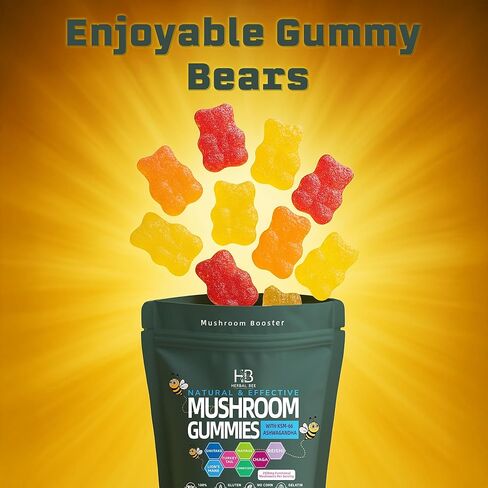Organic Ashwagandha & Lions Mane Mushroom Gummies - Reishi, Cordyceps, Turkey Tail, Maitake, Shitake & Chaga, Immune Support & defense, Brain Boost, Vegan, All-in-One Superfood supplement | 80 gummies in Saudi Arabia