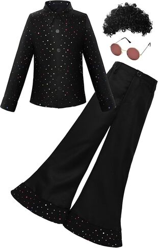 JerrisApparel 70s Kids Disco زي الأولاد ريترو الهيب هوب الزي خمر الهبي قميص السراويل مجموعات in Kuwait