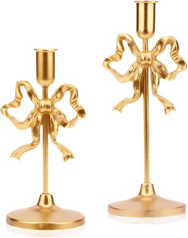 Gold Bow Tie Candle Holders, Vintage Brass Candlestick Holders for Pillar Candles, Halloween & Christmas Table Decor, Gothic Centerpiece for Dining Table, Housewarming Gifts in Saudi Arabia