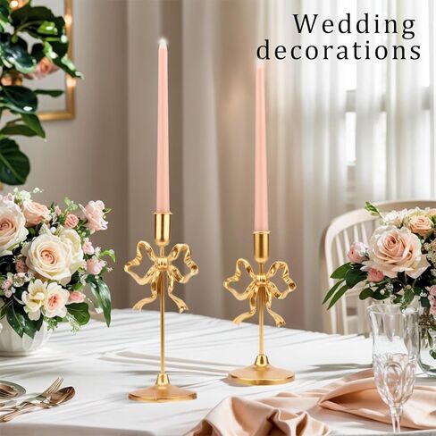 Gold Bow Tie Candle Holders, Vintage Brass Candlestick Holders for Pillar Candles, Halloween & Christmas Table Decor, Gothic Centerpiece for Dining Table, Housewarming Gifts in Saudi Arabia