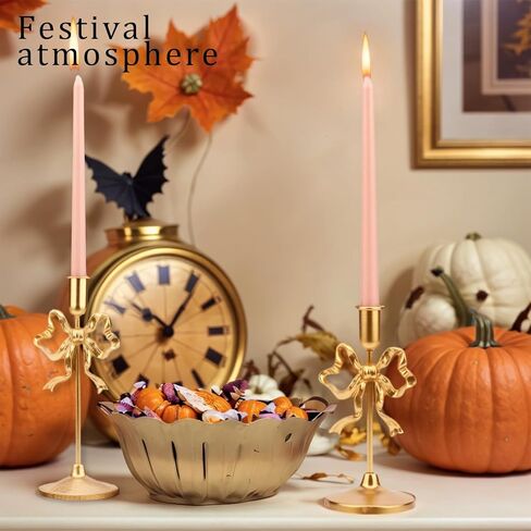 Gold Bow Tie Candle Holders, Vintage Brass Candlestick Holders for Pillar Candles, Halloween & Christmas Table Decor, Gothic Centerpiece for Dining Table, Housewarming Gifts in Saudi Arabia