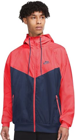 سترة Nike Sportswear للرجال بغطاء للرأس بسحاب كامل (الولايات المتحدة، ألفا، صغير، عادي، عادي، أحمر جامعي/كحلي منتصف الليل) in Kuwait