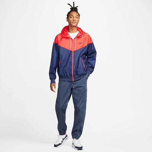 سترة Nike Sportswear للرجال بغطاء للرأس بسحاب كامل (الولايات المتحدة، ألفا، صغير، عادي، عادي، أحمر جامعي/كحلي منتصف الليل) in Kuwait