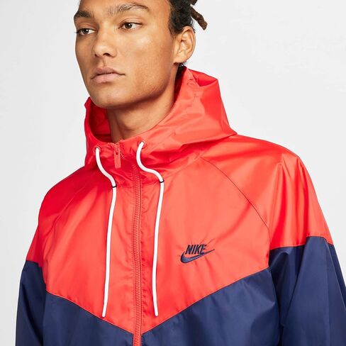 سترة Nike Sportswear للرجال بغطاء للرأس بسحاب كامل (الولايات المتحدة، ألفا، صغير، عادي، عادي، أحمر جامعي/كحلي منتصف الليل) in Kuwait