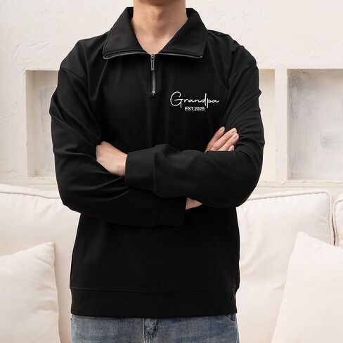UrbanNEST - سويت شيرت بسحاب ربع مطرز مخصص للجد، قميص بابا مع أسماء الأحفاد in Kuwait