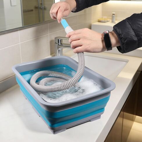 طقم تنظيف خرطوم وفرشاة قناع CPAP مع حوض غسيل قابل للطي، إسفنجة وتخزين، فرشاة خرطوم طويلة جدًا بطول 6.9 قدم، متوافقة مع خراطيم 15 مم و22 مم in Kuwait