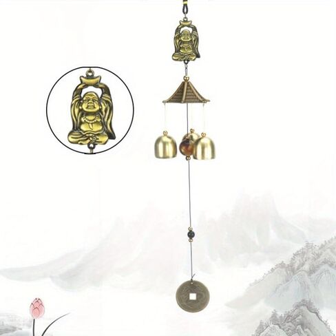 Antique Metal Chinese Dragon Bronze Wind Bell Hanging Feng Shui Shop Doorbell Hanging Wind Chime Buddha (Dragon) in Saudi Arabia