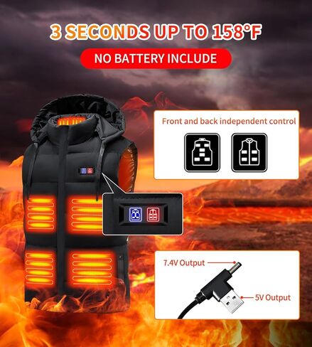 سترة ساخنة، سترة 11 منطقة ساخنة، سترة كهربائية دافئة سريعة التسخين 3s للرجال، لا تتضمن بطارية in Kuwait