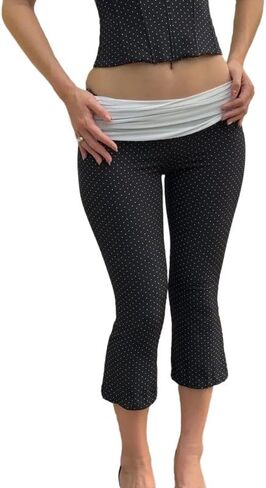 NUFIWI Womens Fold Over Yoga Pants Low Rise Foldover Leggings Casual Slim Fit Stretch Capri Pants Y2K Yoga Legging Bottoms in Saudi Arabia