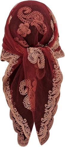 Verdusa Women's Vintage Mesh Tribal Embroidery Head Scarf Boho Lightweight Square Bandana Headband in Saudi Arabia