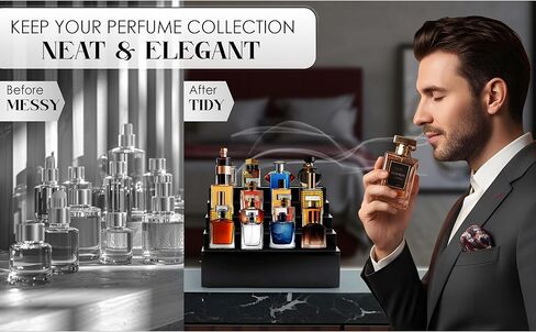 Topnotch Timber Set of Solid Wood 5-Tier Cologne Organizer & Vanity Tray | Large Capacity, Sturdy No-Bow, Matte Black | Hidden Watch & Jewelry Drawer | Elevate His Décor - Gift for Him in Saudi Arabia