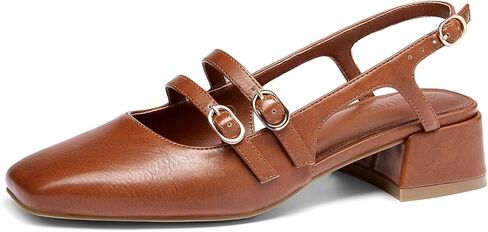 Coutgo Womens Mary Jane Chunky Low Heels Slingback Pumps Closed Square Toe Wedding Dress Shoes in Saudi Arabia