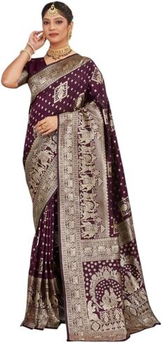 Women's Pure Banarasi Silk Saree Kanjivaram Style Saree With Unstitched Blouse Piece in Saudi Arabia