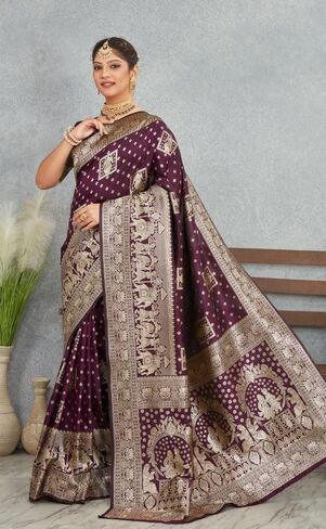 Women's Pure Banarasi Silk Saree Kanjivaram Style Saree With Unstitched Blouse Piece in Saudi Arabia