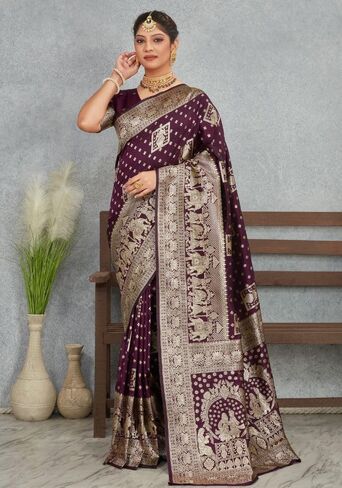 Women's Pure Banarasi Silk Saree Kanjivaram Style Saree With Unstitched Blouse Piece in Saudi Arabia
