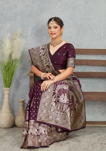 Women's Pure Banarasi Silk Saree Kanjivaram Style Saree With Unstitched Blouse Piece in Saudi Arabia