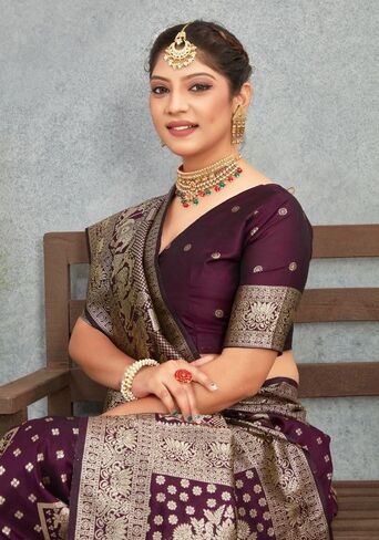 Women's Pure Banarasi Silk Saree Kanjivaram Style Saree With Unstitched Blouse Piece in Saudi Arabia