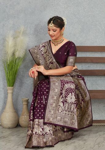 Women's Pure Banarasi Silk Saree Kanjivaram Style Saree With Unstitched Blouse Piece in Saudi Arabia