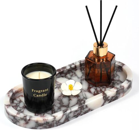 Violet Marble Oval Tray - Stone Decorative Perfume Trinket Jewelry Dish, Catchall Organizer for Bathroom Vanity Dresser Kitchen Countertop Home Decor in Saudi Arabia