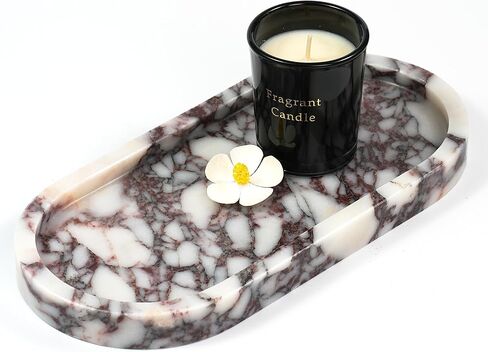 Violet Marble Oval Tray - Stone Decorative Perfume Trinket Jewelry Dish, Catchall Organizer for Bathroom Vanity Dresser Kitchen Countertop Home Decor in Saudi Arabia