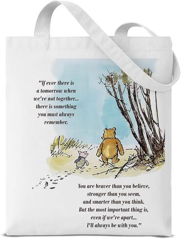 Classic Pooh Bear Quote Tote Bag, How Lucky I am to Have Something That Makes Saying Goodbye So Hard Reusable Shoulder Tote Bag for Travel, Shopping, Grocery, Work in Saudi Arabia