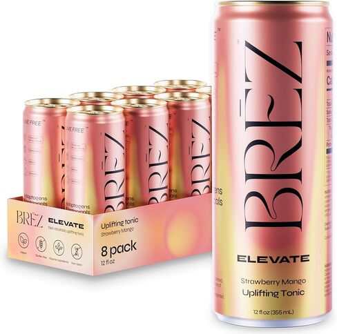 مشروب فطر كورديسيبس من BRĒZ ELEVATE، منشط منشط غير مملوء بالكورديسيبس، غوايوسا، الماكا والجينسنغ، مشروب نباتي متكيف للتركيز والقيادة والوضوح العقلي، مانجو الفراولة، 12 أونصة سائلة، 8 عبوات in Kuwait