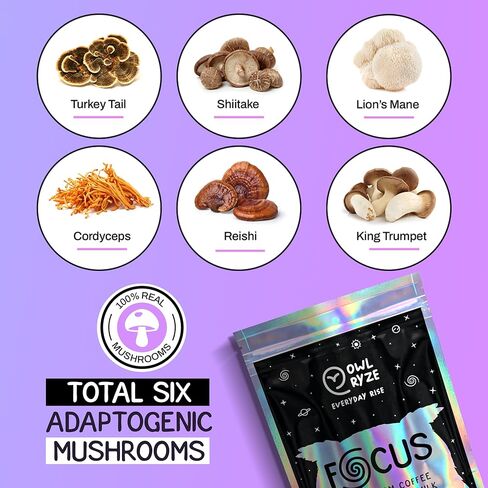 OwlRyze Mushroom Coffee Focus with Coconut Milk and 6 Adaptogenic Mushrooms, MCT Oil, Premium Instant Coffee for Better Energy, Focus, Digestion, Immunity with Lions Mane & Turkey Tail, 30 servings in Saudi Arabia