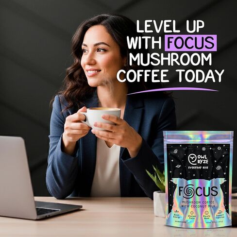 OwlRyze Mushroom Coffee Focus with Coconut Milk and 6 Adaptogenic Mushrooms, MCT Oil, Premium Instant Coffee for Better Energy, Focus, Digestion, Immunity with Lions Mane & Turkey Tail, 30 servings in Saudi Arabia