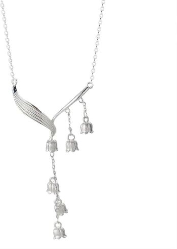 Lily of The Valley Necklace for Women Flower Floral Pendant Necklace Y Shaped Flower Necklace Statement Jewelry Gift in Saudi Arabia