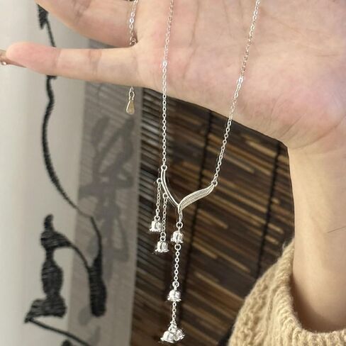 Lily of The Valley Necklace for Women Flower Floral Pendant Necklace Y Shaped Flower Necklace Statement Jewelry Gift in Saudi Arabia
