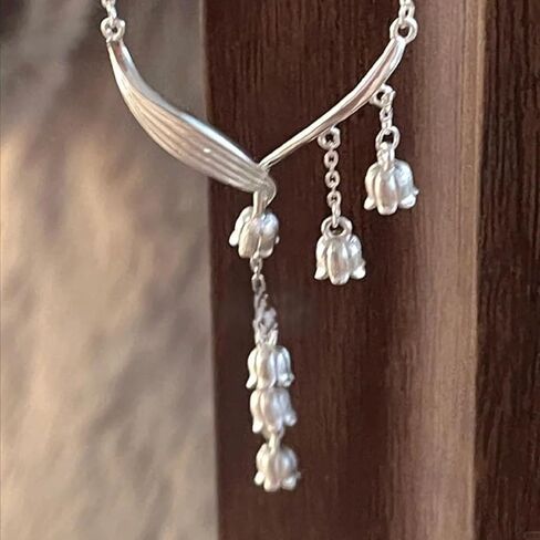 Lily of The Valley Necklace for Women Flower Floral Pendant Necklace Y Shaped Flower Necklace Statement Jewelry Gift in Saudi Arabia