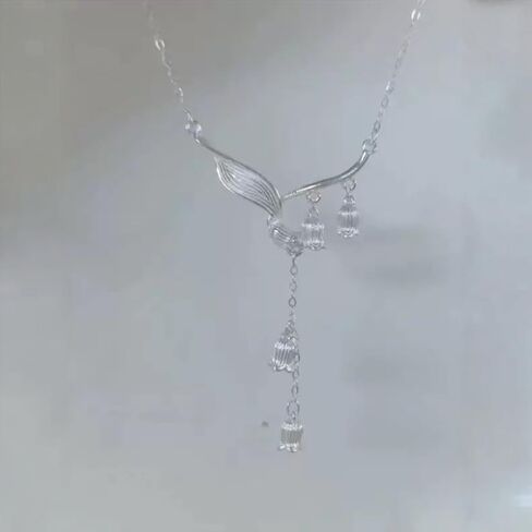 Lily of The Valley Necklace for Women Flower Floral Pendant Necklace Y Shaped Flower Necklace Statement Jewelry Gift in Saudi Arabia