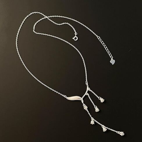 Lily of The Valley Necklace for Women Flower Floral Pendant Necklace Y Shaped Flower Necklace Statement Jewelry Gift in Saudi Arabia